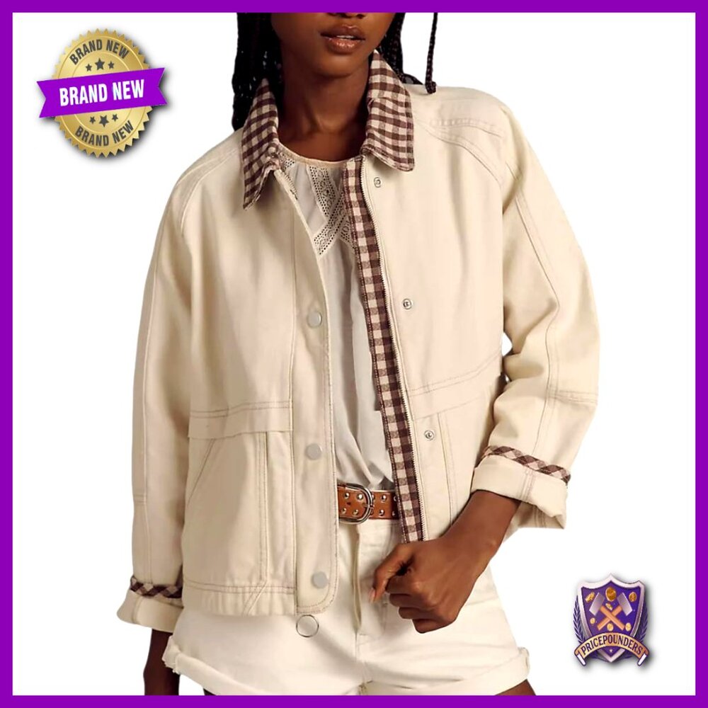 Oversized Casual Jacket Button Front Plaid Cuffs Collar Trendy Coat With Pockets